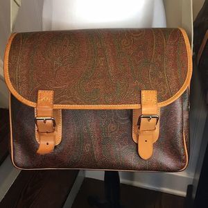 ETRO Red Paisley Crossbody Messenger Shoulder Bag Leather Coated Canvas ITALY